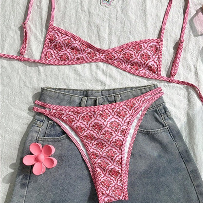 Strapless Backless Lace-Up Bikini Swimsuit