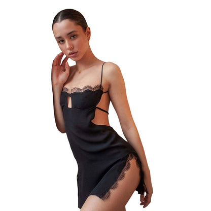Strapless backless slit dress