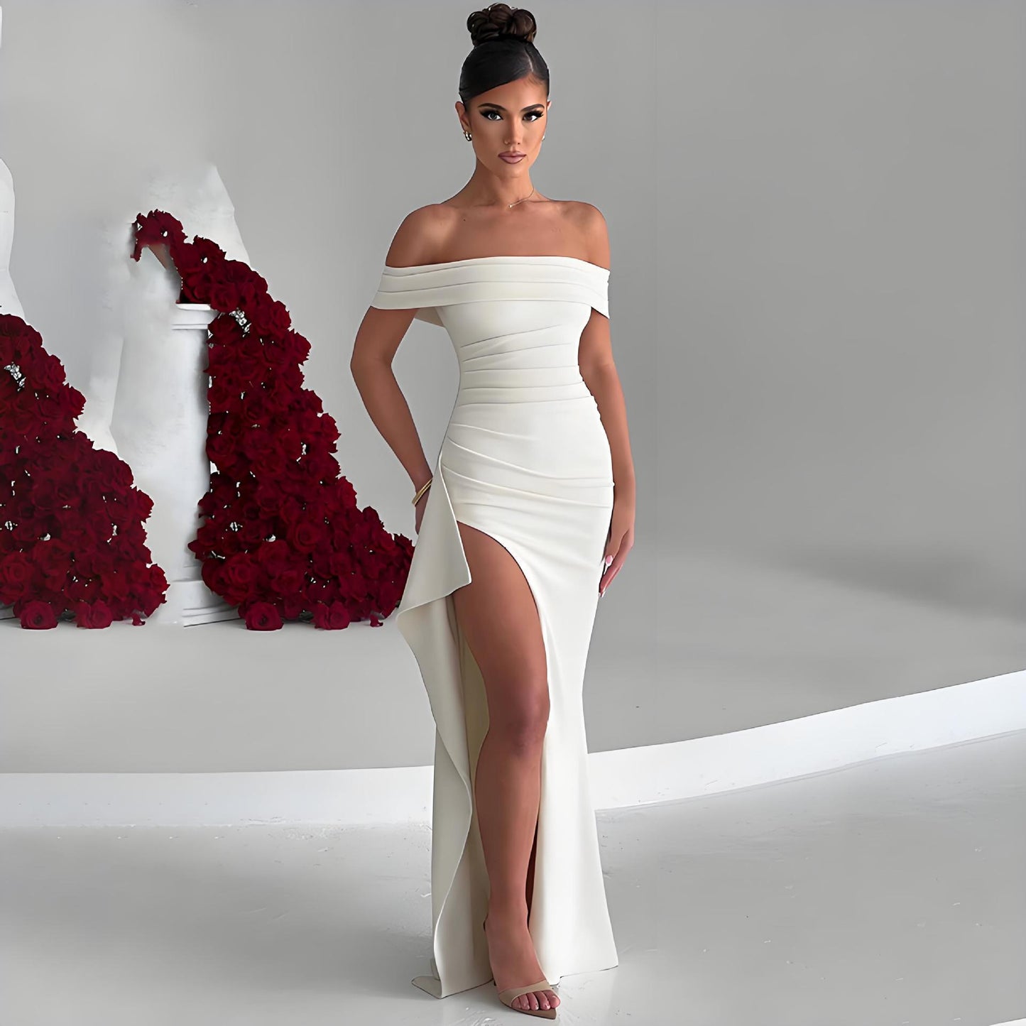 Strapless Backless Slit Long Dress