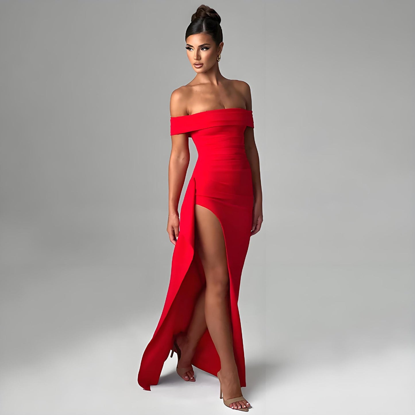 Strapless Backless Slit Long Dress
