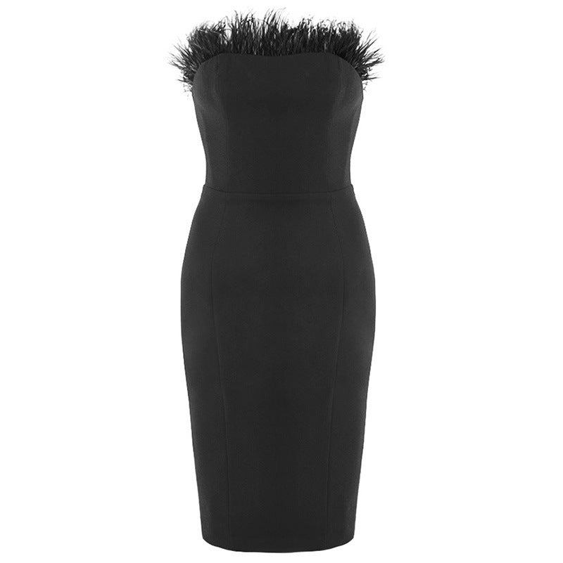Strapless bodycon feather tight bandage dress