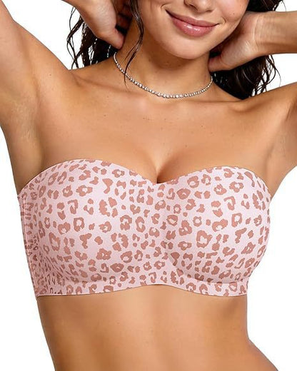 Strapless bra with jelly-shaped adjustable cups for a modest coverage.