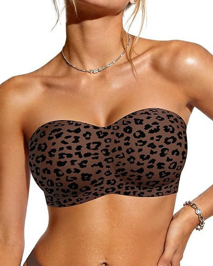 Strapless bra with jelly-shaped adjustable cups for a modest coverage.