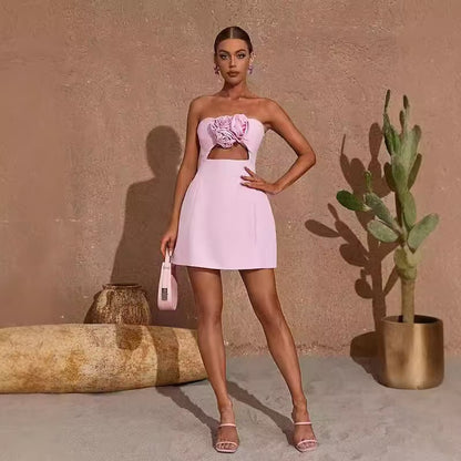 Strapless Corsage Midi Dress