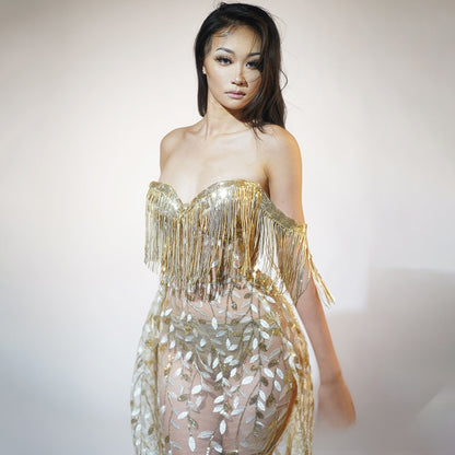 Strapless Diamond Embellished Bodycon Dress
