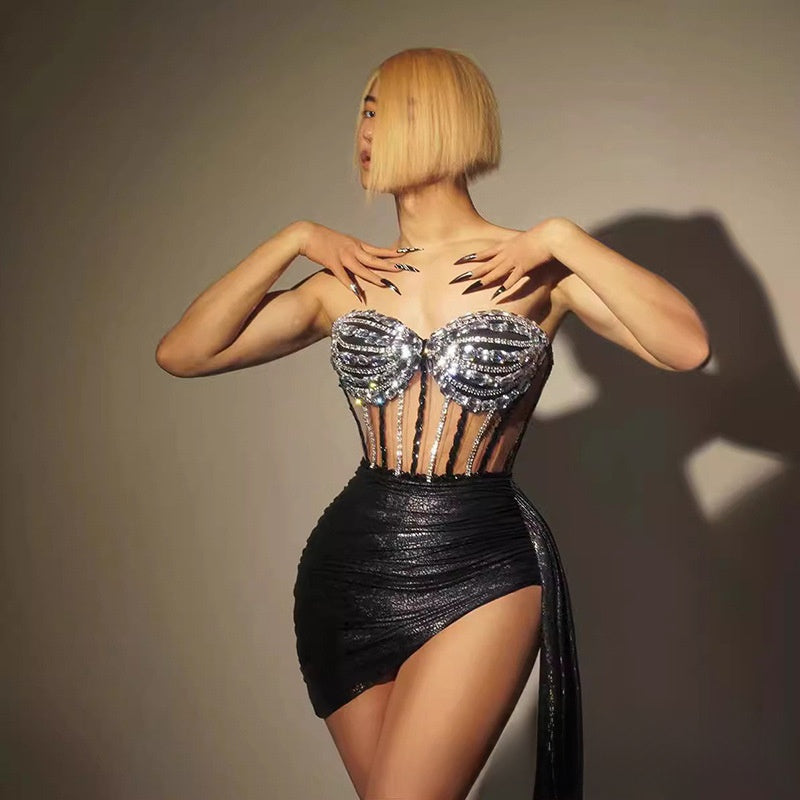 Strapless Diamond Embellished Bodycon Dress