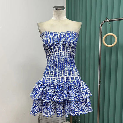 Strapless embroidered open-work dress