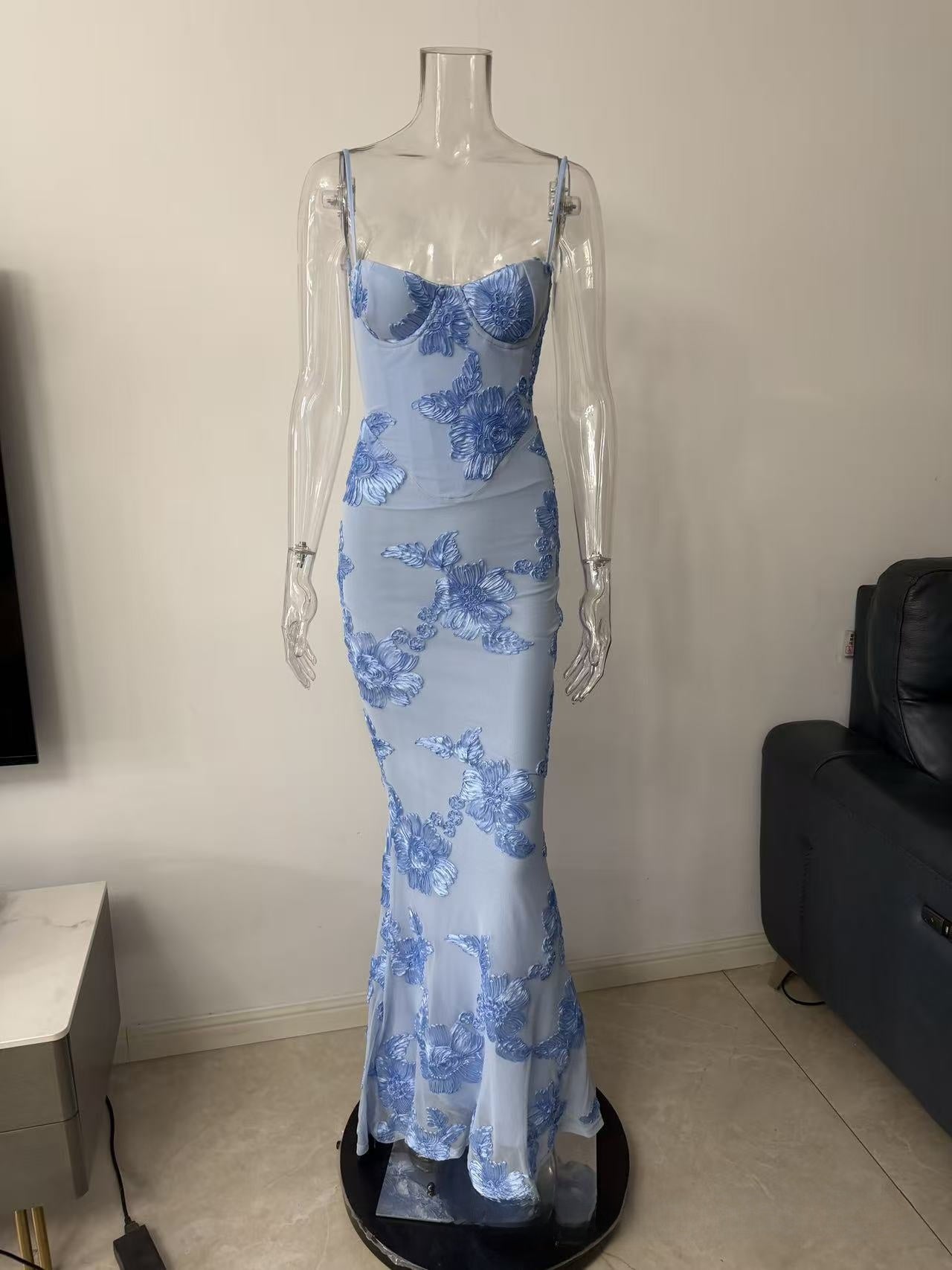 Strapless Floral Embroidery Mermaid Dress