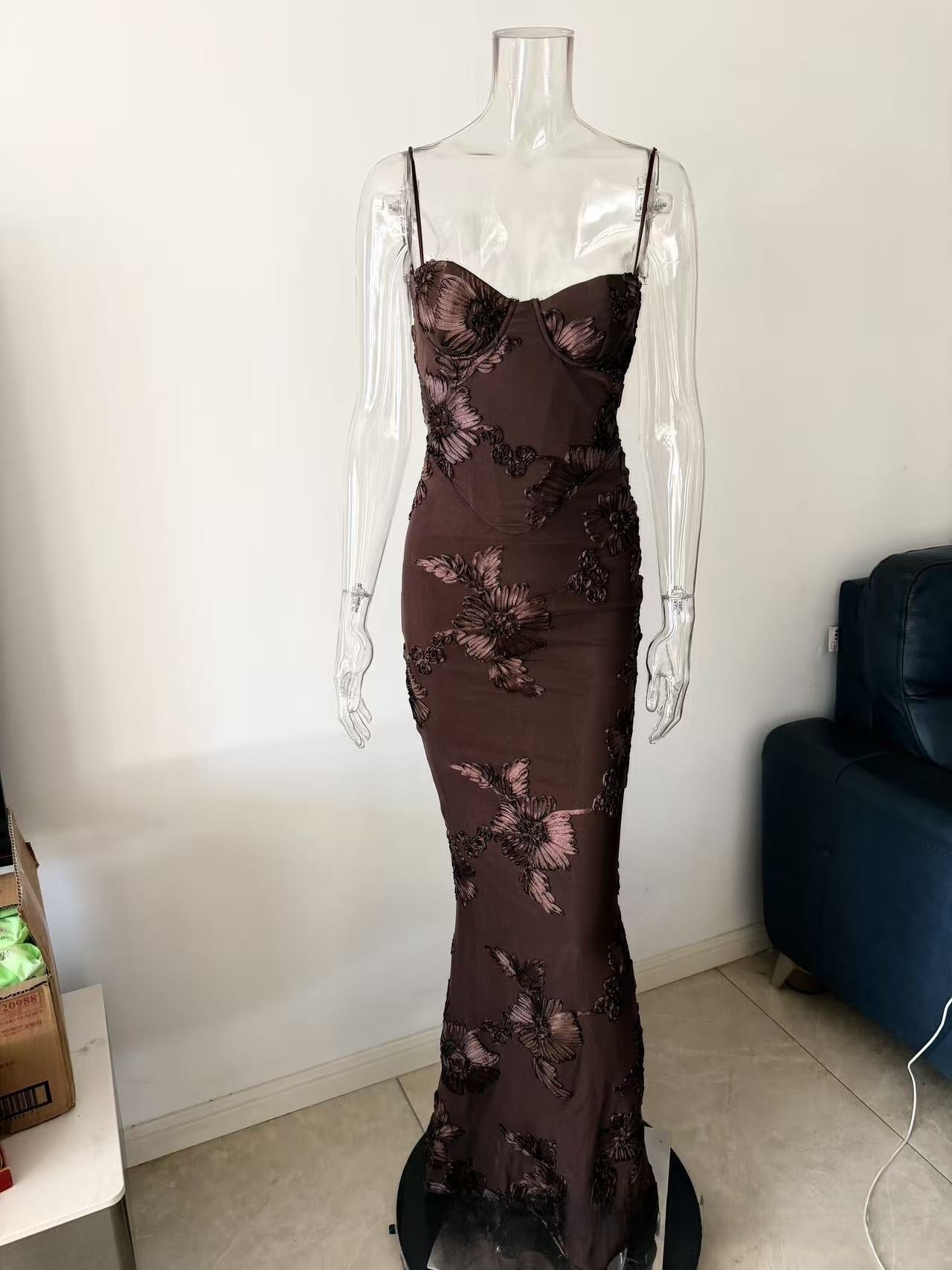 Strapless Floral Embroidery Mermaid Dress