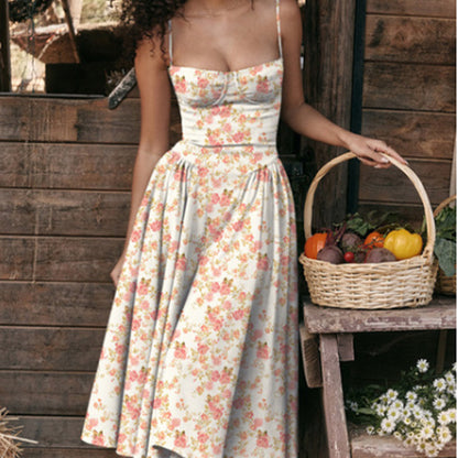Strapless Floral Print High Waist Dress