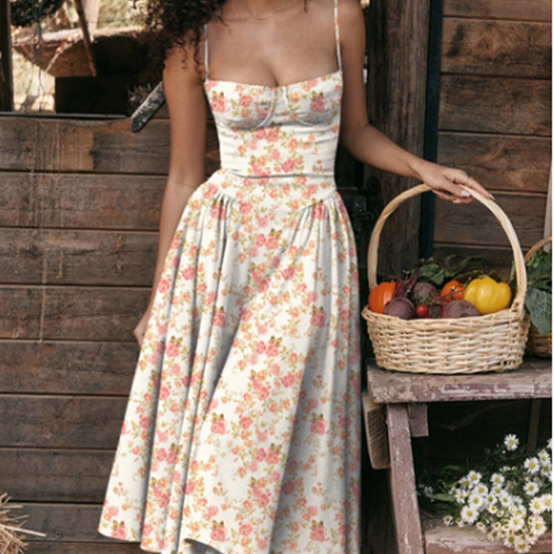 Strapless Floral Print High Waist Dress