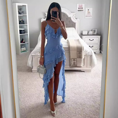 Strapless Irregular Ruffle Solid Color Dress