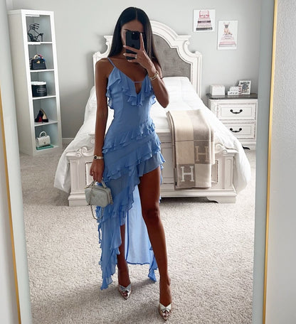 Strapless Irregular Ruffle Solid Color Dress
