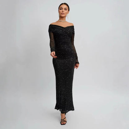 Strapless long-sleeved chiffon long dress