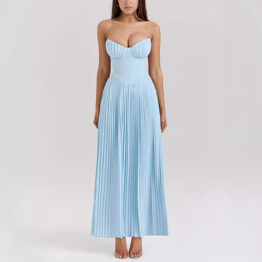 Strapless pleated dress