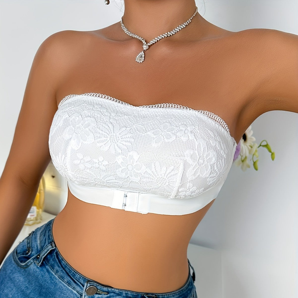 Strapless Push-Up Breathable Lace Bra