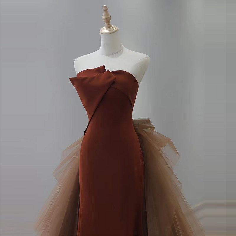 Strapless Satin Bow Evening Dress