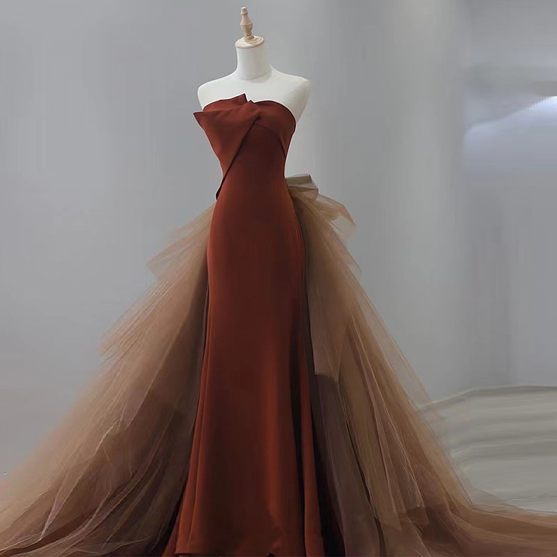 Strapless Satin Bow Evening Dress