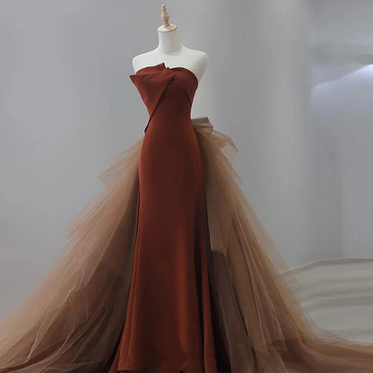Strapless Satin Bow Evening Dress