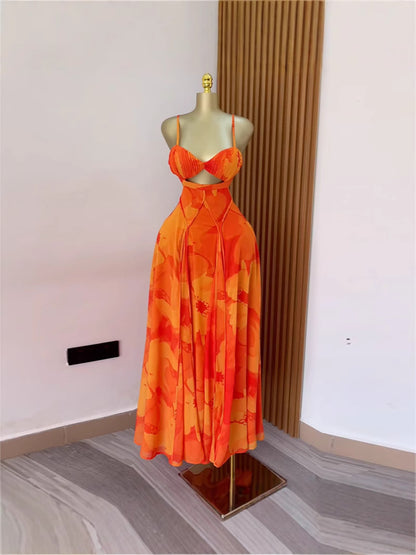 Strapless Tie-Dye Chiffon Long Dress