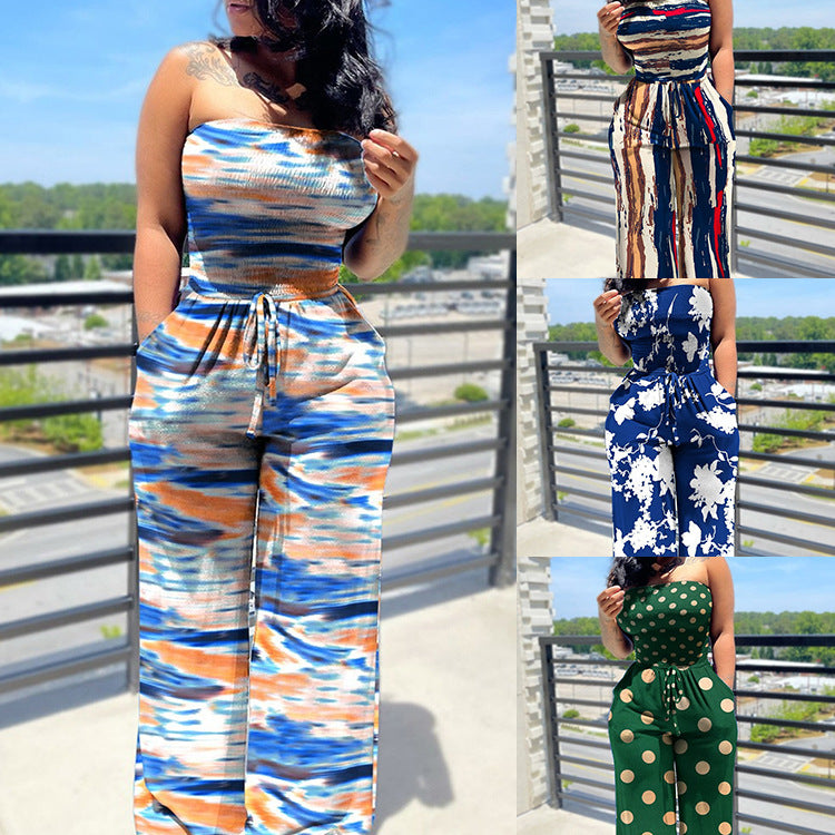 Strapless top and fitted one-piece pants