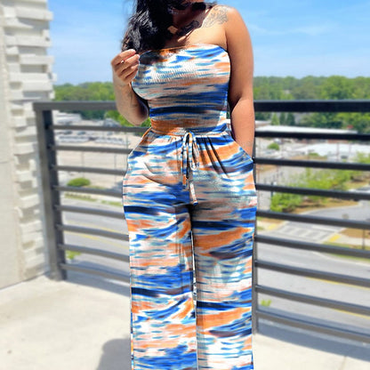 Strapless top and fitted one-piece pants