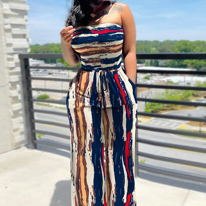 Strapless top and fitted one-piece pants
