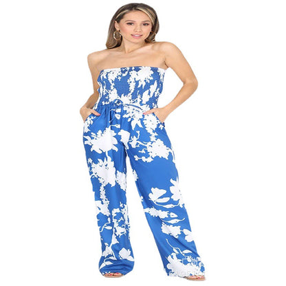 Strapless top and fitted one-piece pants