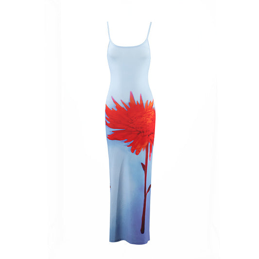 Strappy floral print fitted long dress