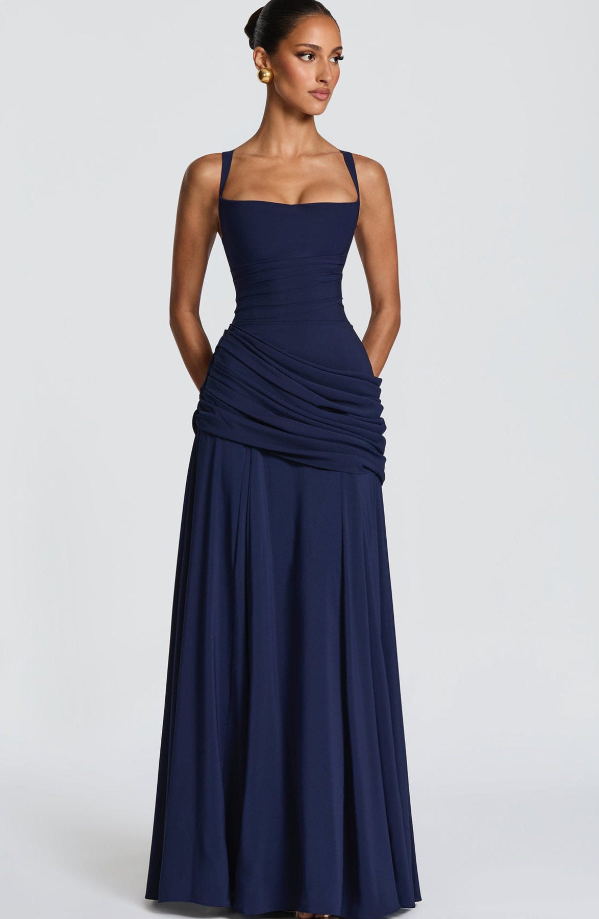 Strappy Waist Cinching A-Line Long Dress