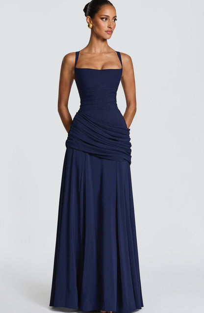 Strappy Waist Cinching A-Line Long Dress