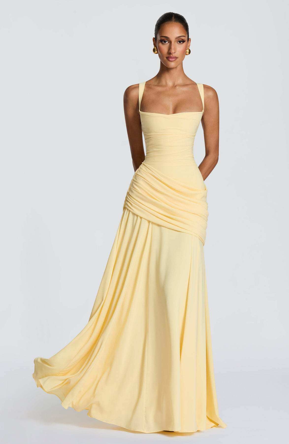 Strappy Waist Cinching A-Line Long Dress