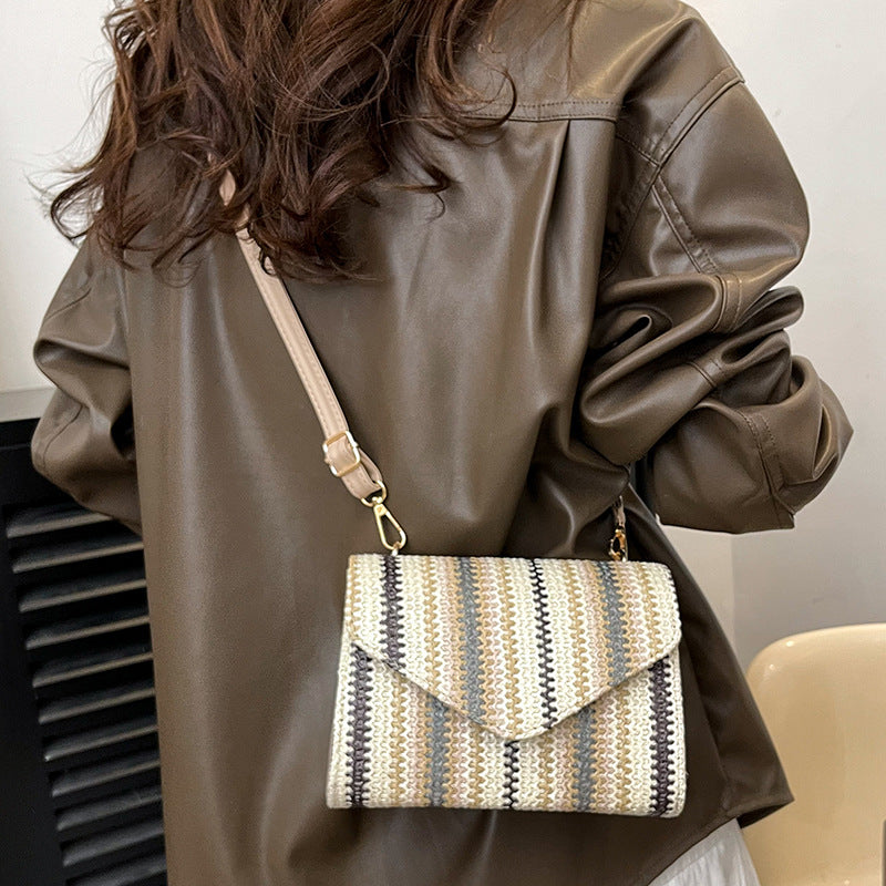 Straw Color Striped Shoulder Bag