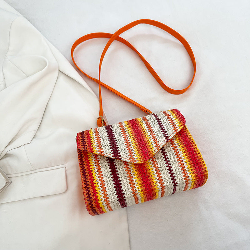 Straw Color Striped Shoulder Bag