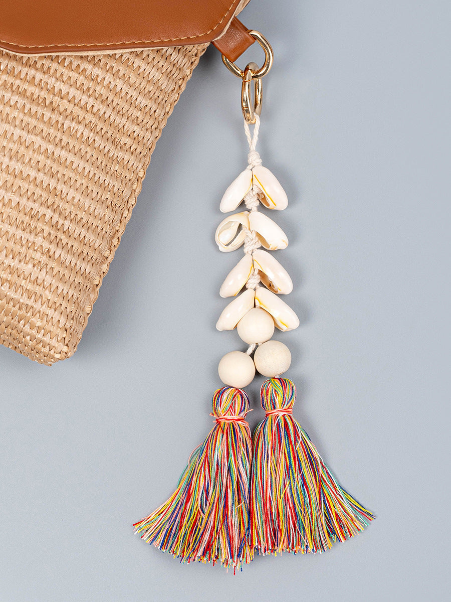 Straw Shell Tassel Crossbody Bag