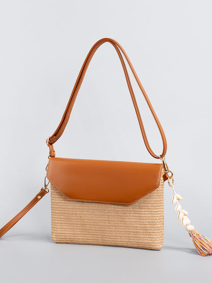 Straw Shell Tassel Crossbody Bag