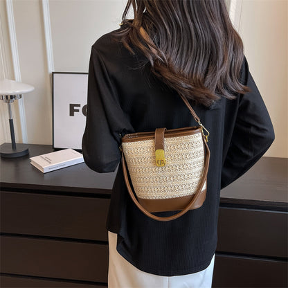 Straw Woven Bucket Bag with Adjustable Strap