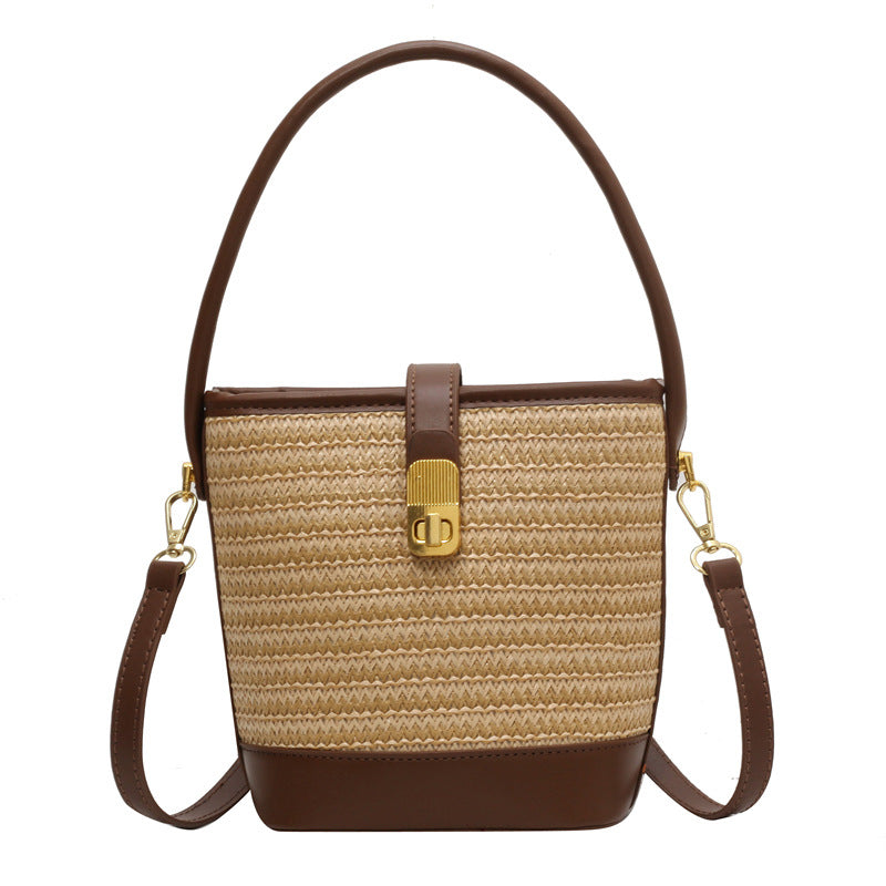 Straw Woven Bucket Bag with Adjustable Strap
