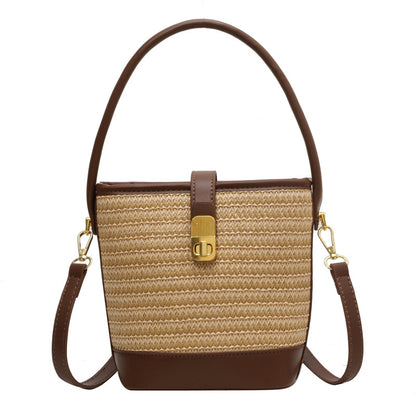 Straw Woven Bucket Bag with Adjustable Strap