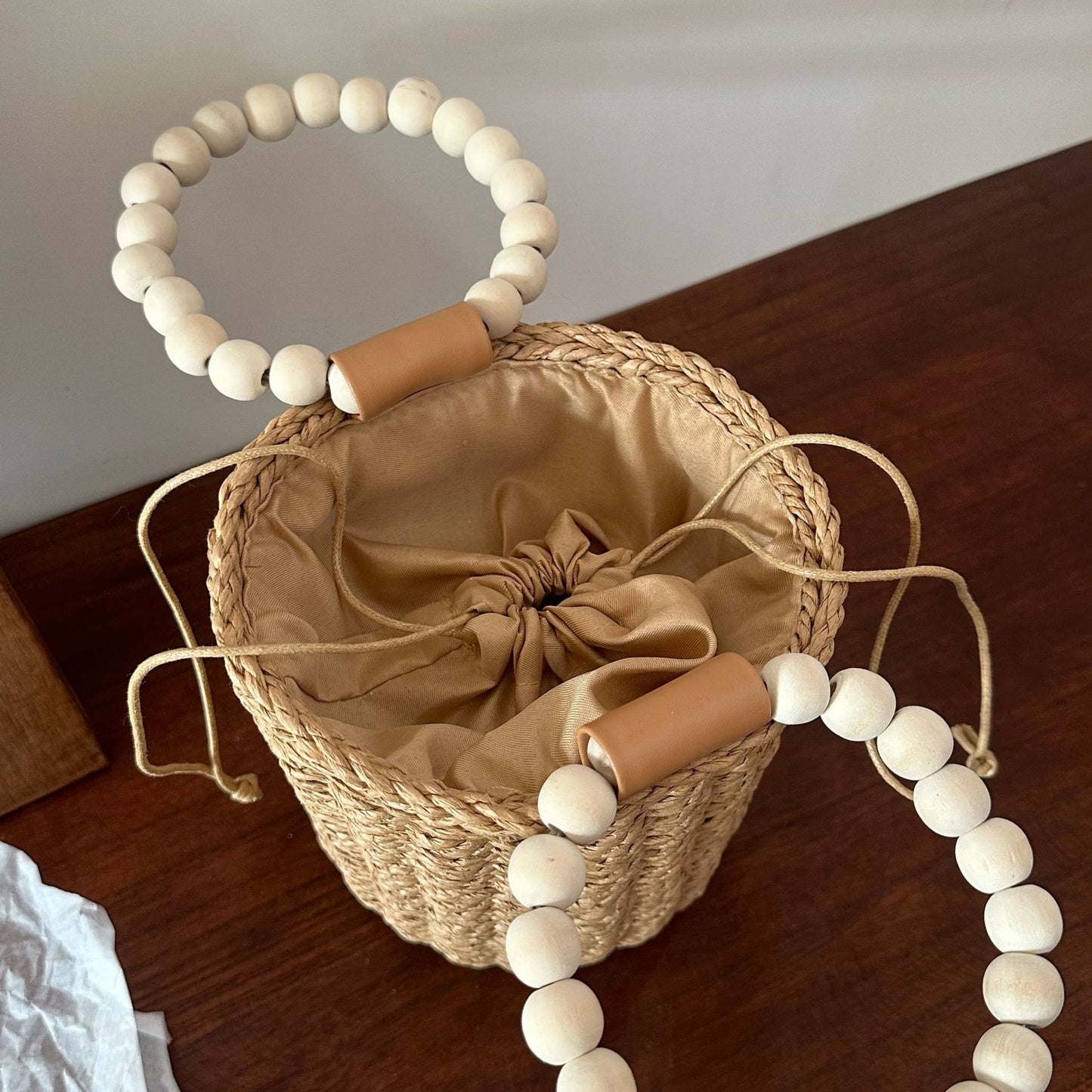 Straw Woven Drawstring Bucket Bag