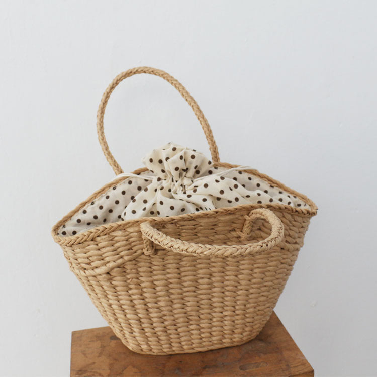 Straw Woven Drawstring Handbag