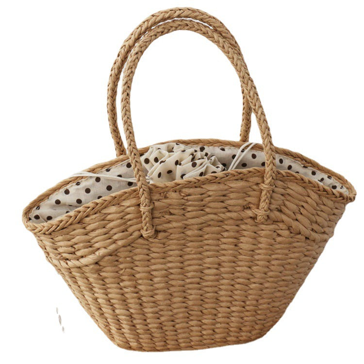 Straw Woven Drawstring Handbag