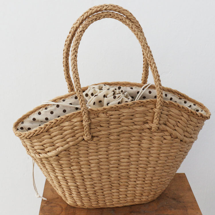 Straw Woven Drawstring Handbag