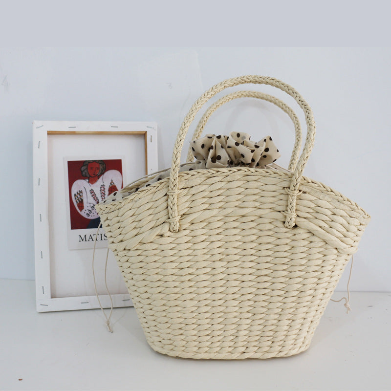 Straw Woven Drawstring Handbag