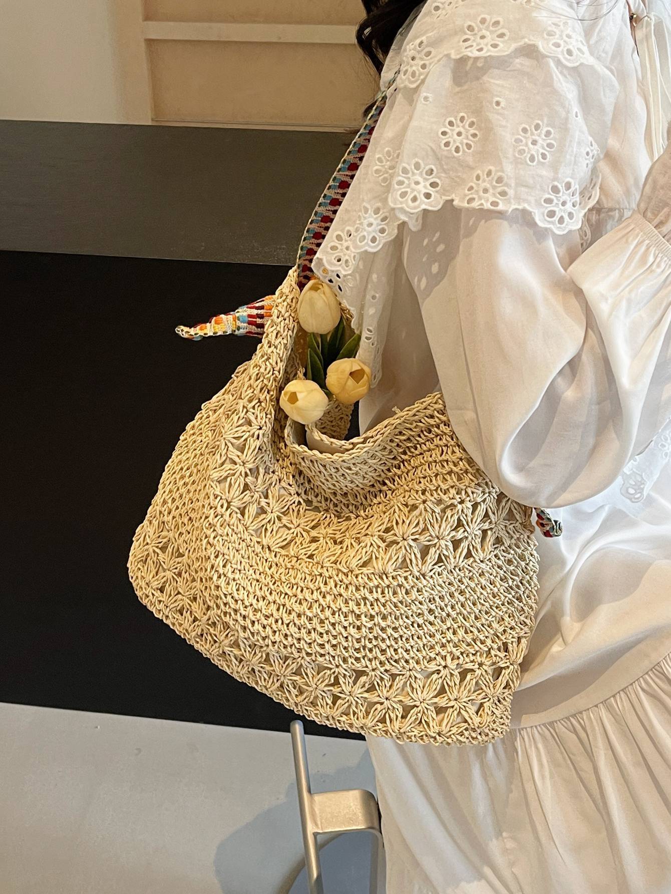 Straw Woven Shoulder Tote Bag