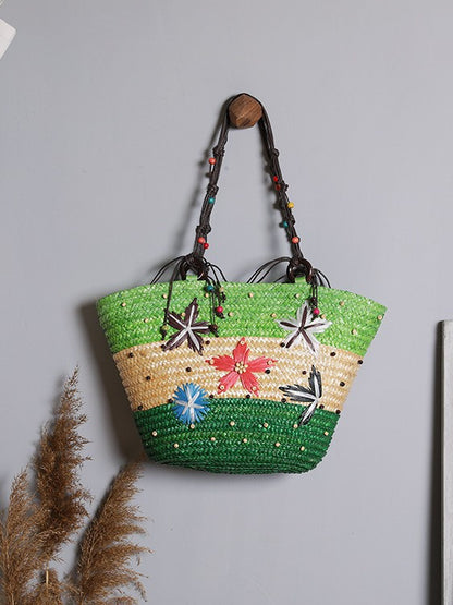 Straw Woven Starfish Handbag with Adjustable Strap