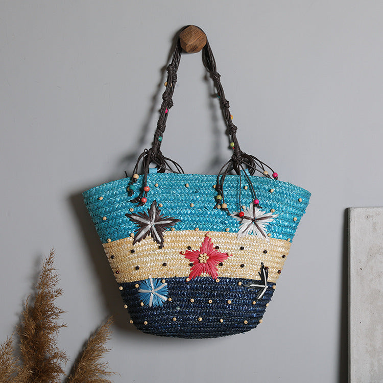 Straw Woven Starfish Handbag with Adjustable Strap