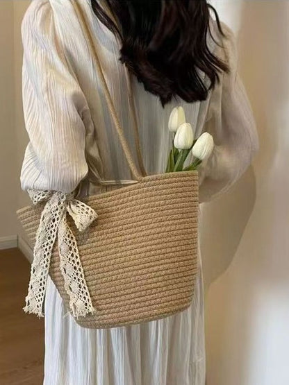 Straw Woven Tote Bag Large Capacity Beach Holiday Shoulder Bag