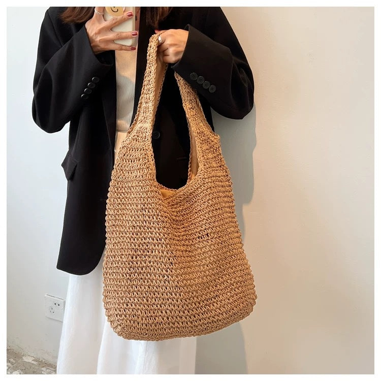 Straw Woven Tote Bag with Adjustable Straps