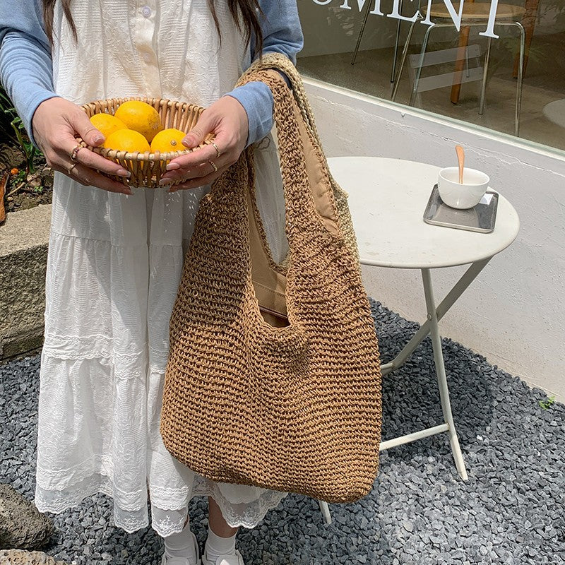 Straw Woven Tote Bag with Adjustable Straps